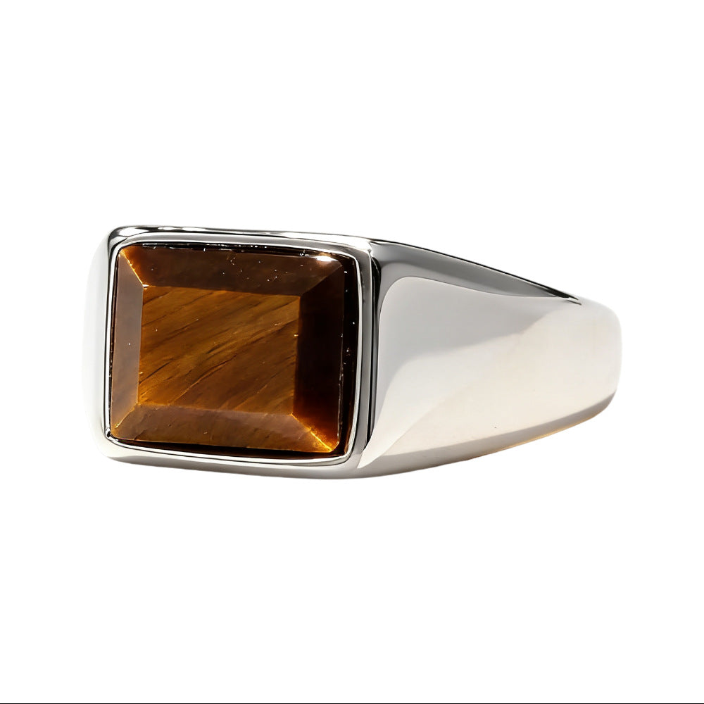 Minimalist Square-Gem Titanium Steel Ring