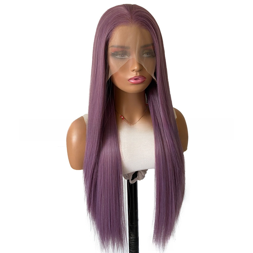 Purple long straight front lace wig