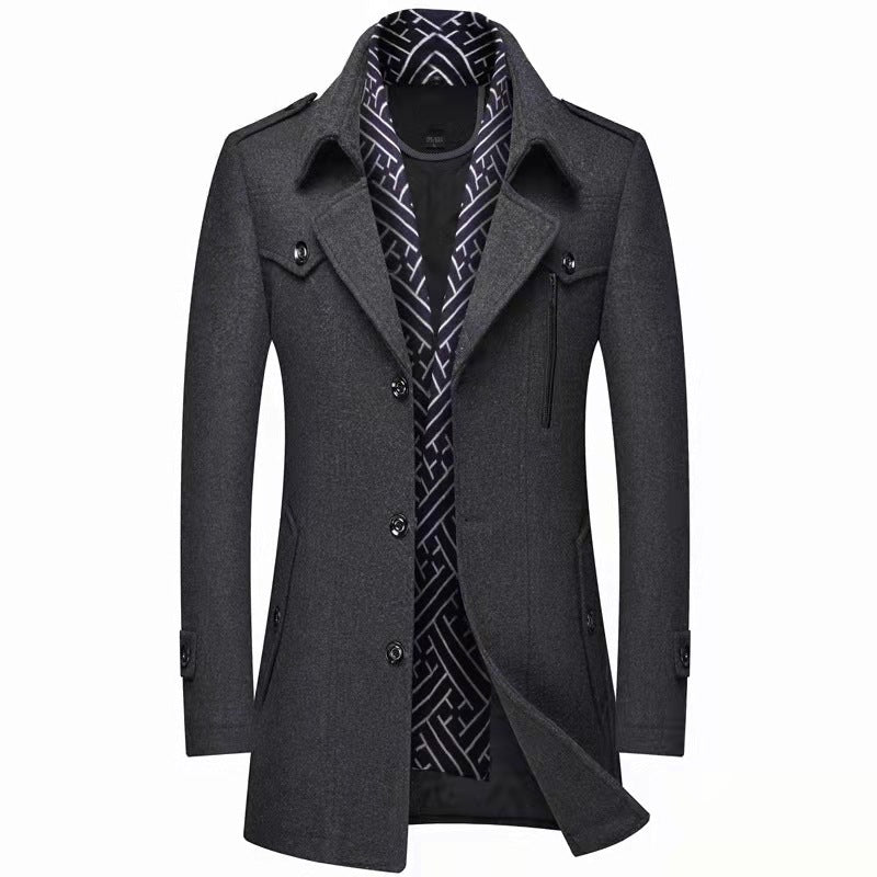 Men's Wool-Blend Scarf-Collar Coat