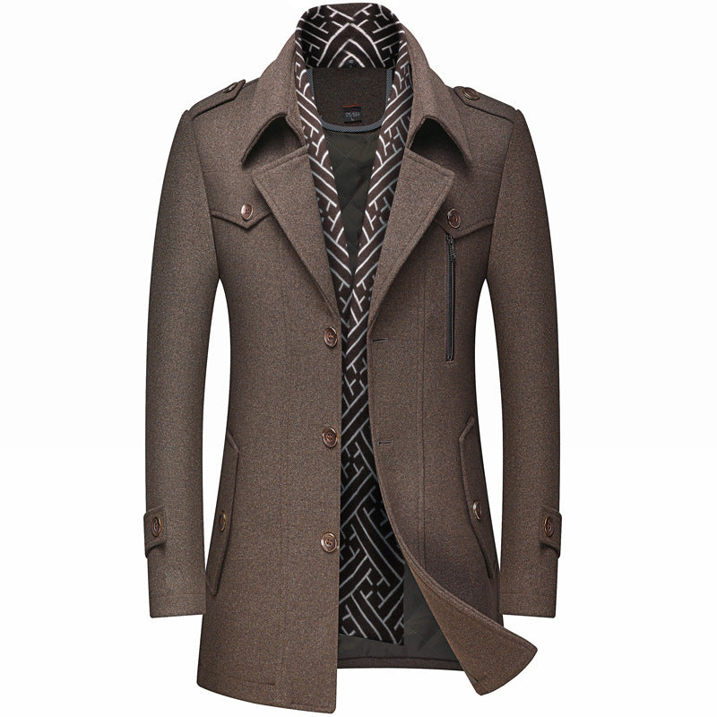 Men's Wool-Blend Scarf-Collar Coat