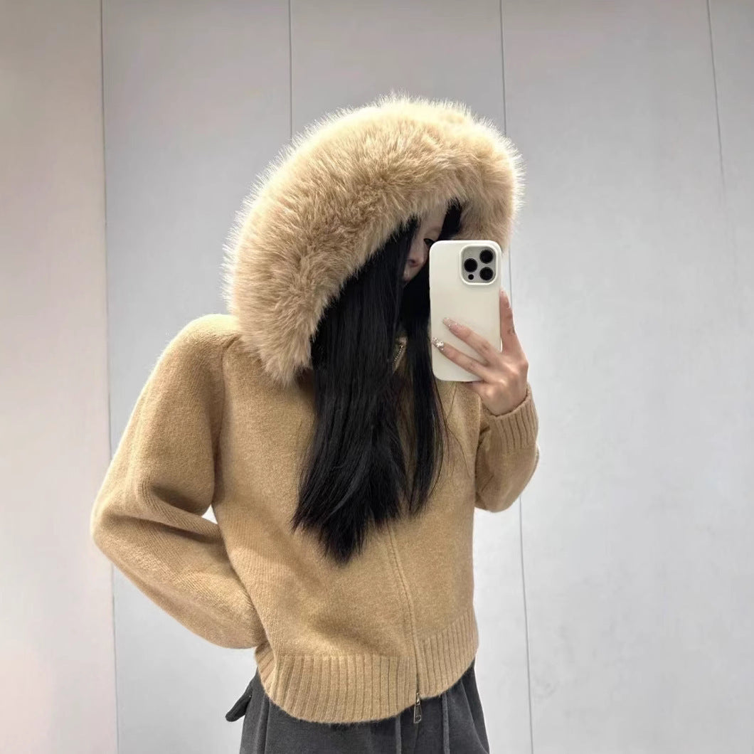 Women's Hooded Zip-Up Knit Cardigan
