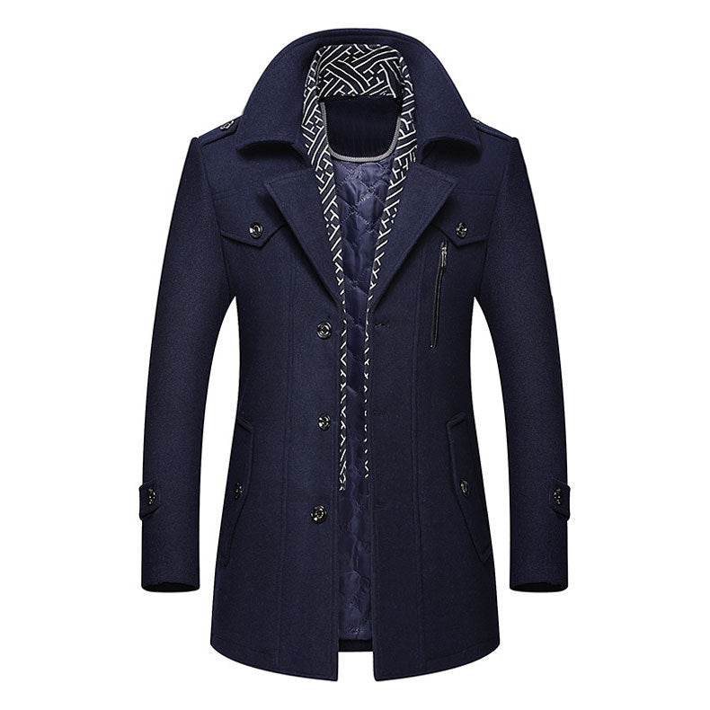 Men's Wool-Blend Scarf-Collar Coat