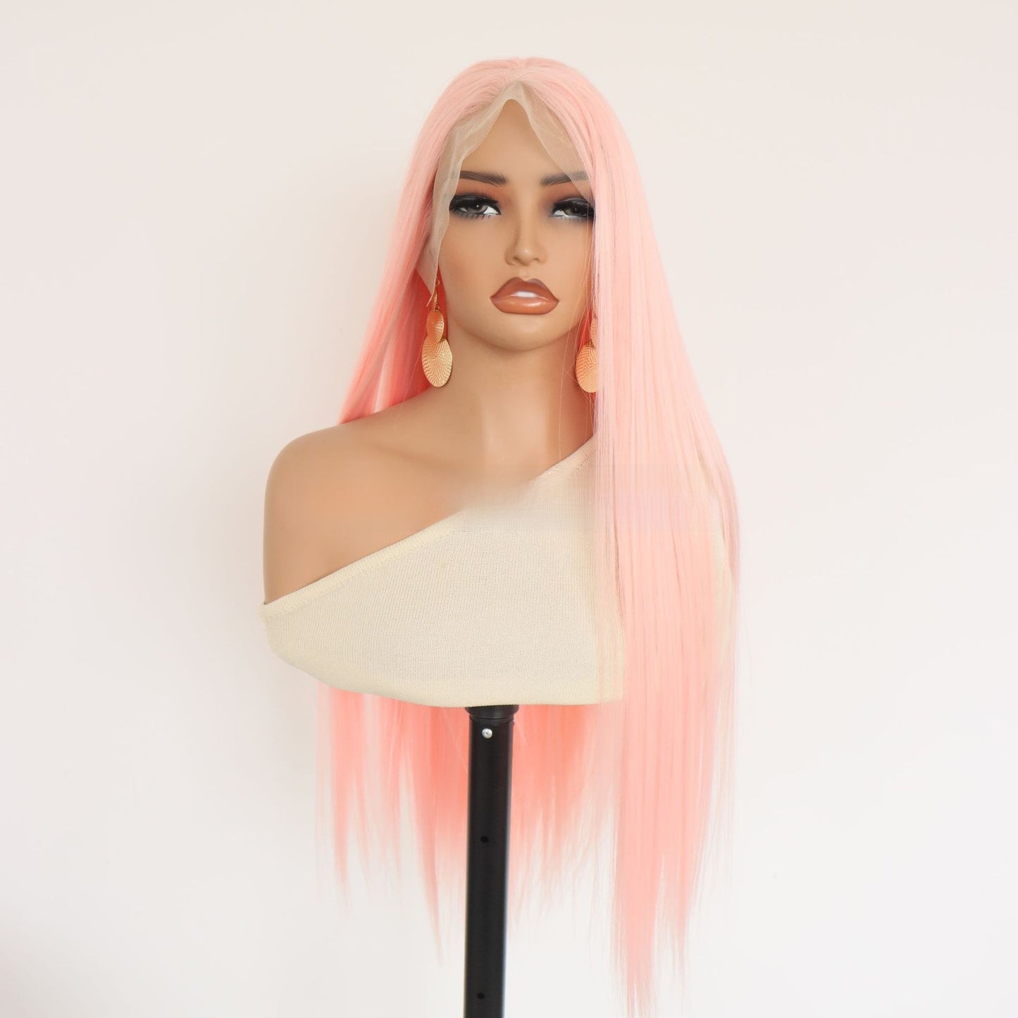 Light Pink Lace Front Synthetic Long Straight Wig