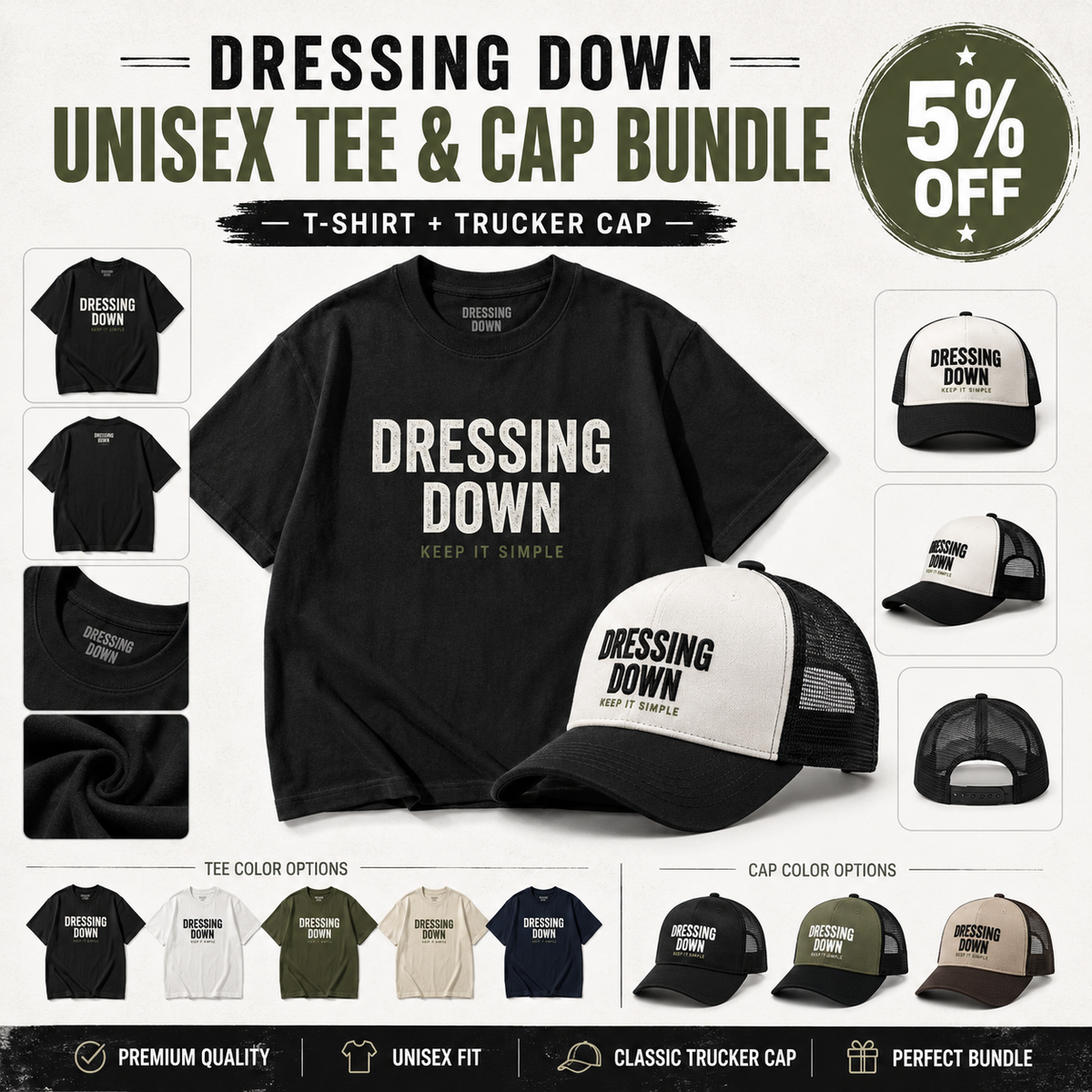 Dressing Down Unisex Tee and Cap Bundle 5% Off main advertisement