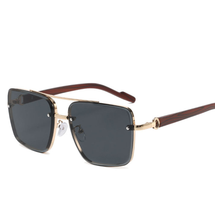 Metal Double Bridge Square Frame Sunglasses