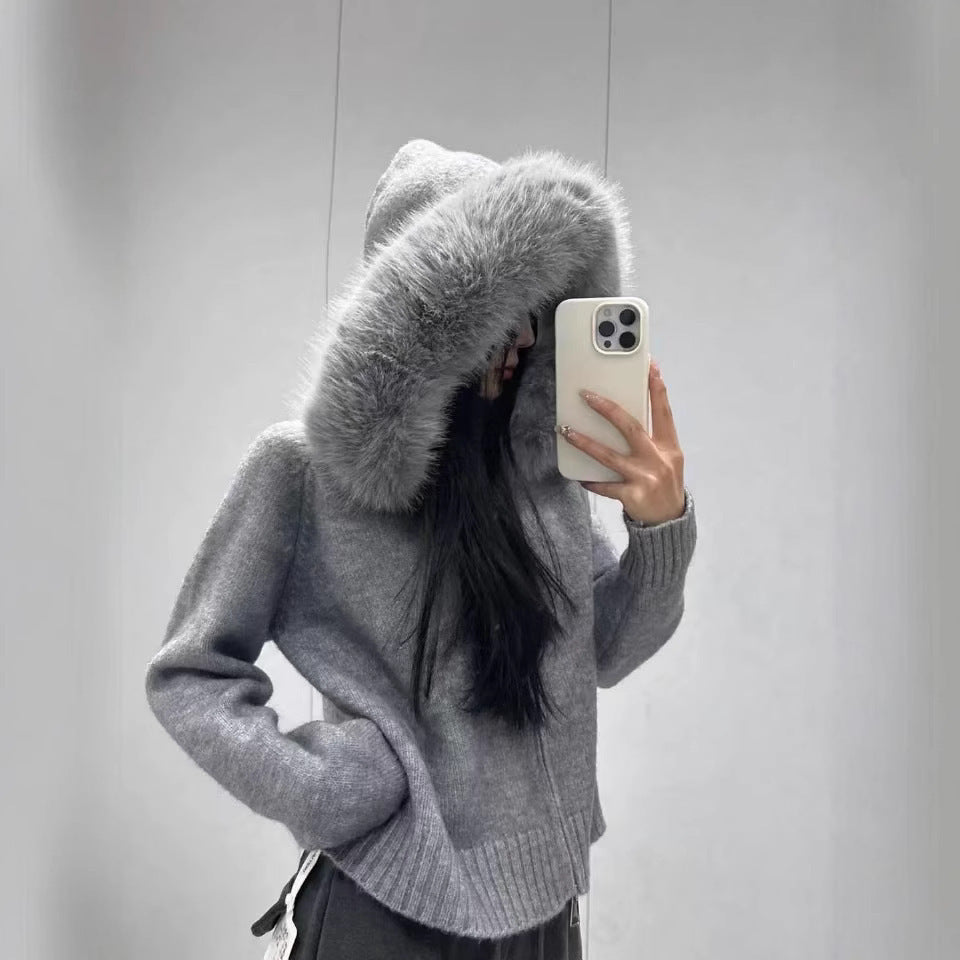 Women's Hooded Zip-Up Knit Cardigan