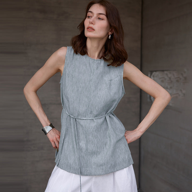 Top Gilet Senza Maniche in Lino