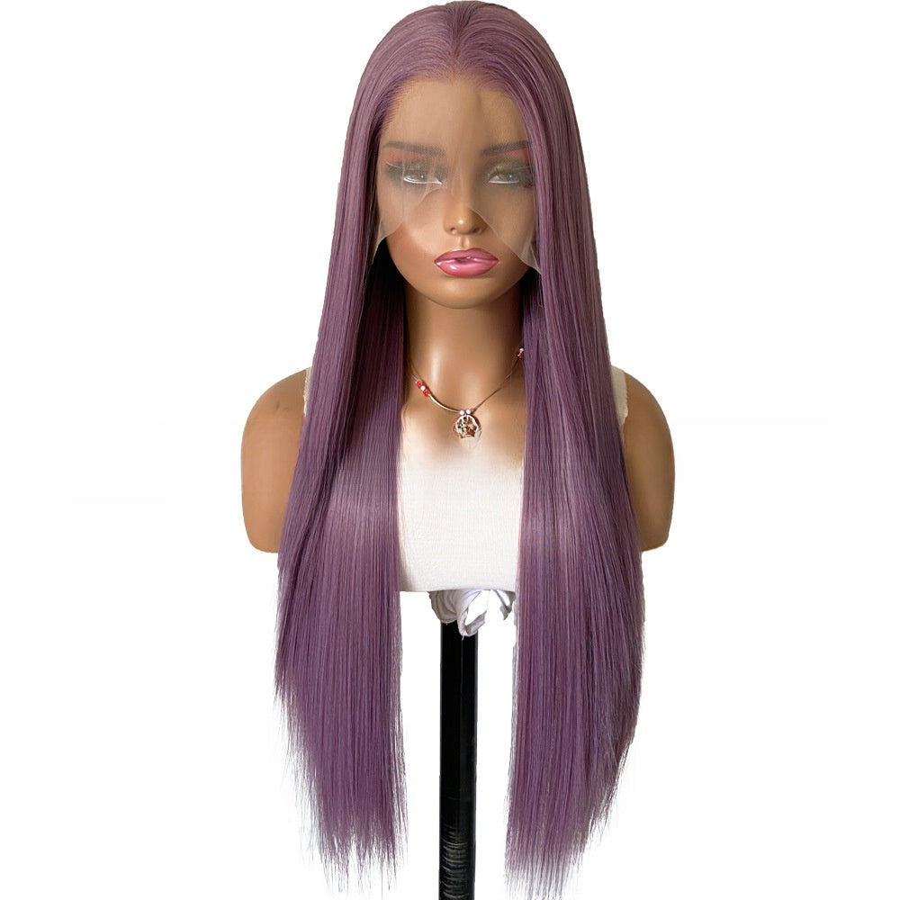 Purple long straight front lace wig