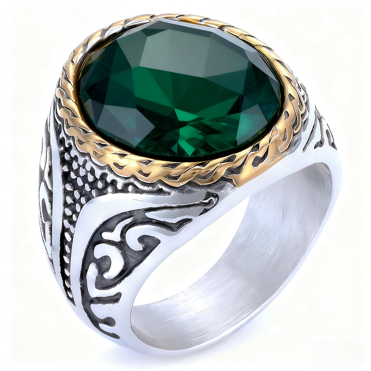 Four-Color Gemstone Stainless Steel Ring product image