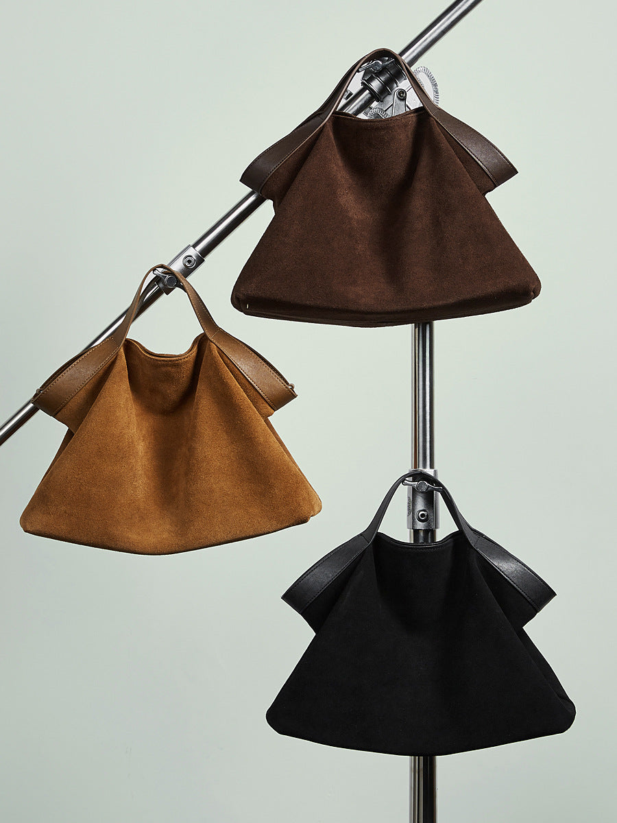 Genuine Leather Crossbody Bag with Color-Blocking Design