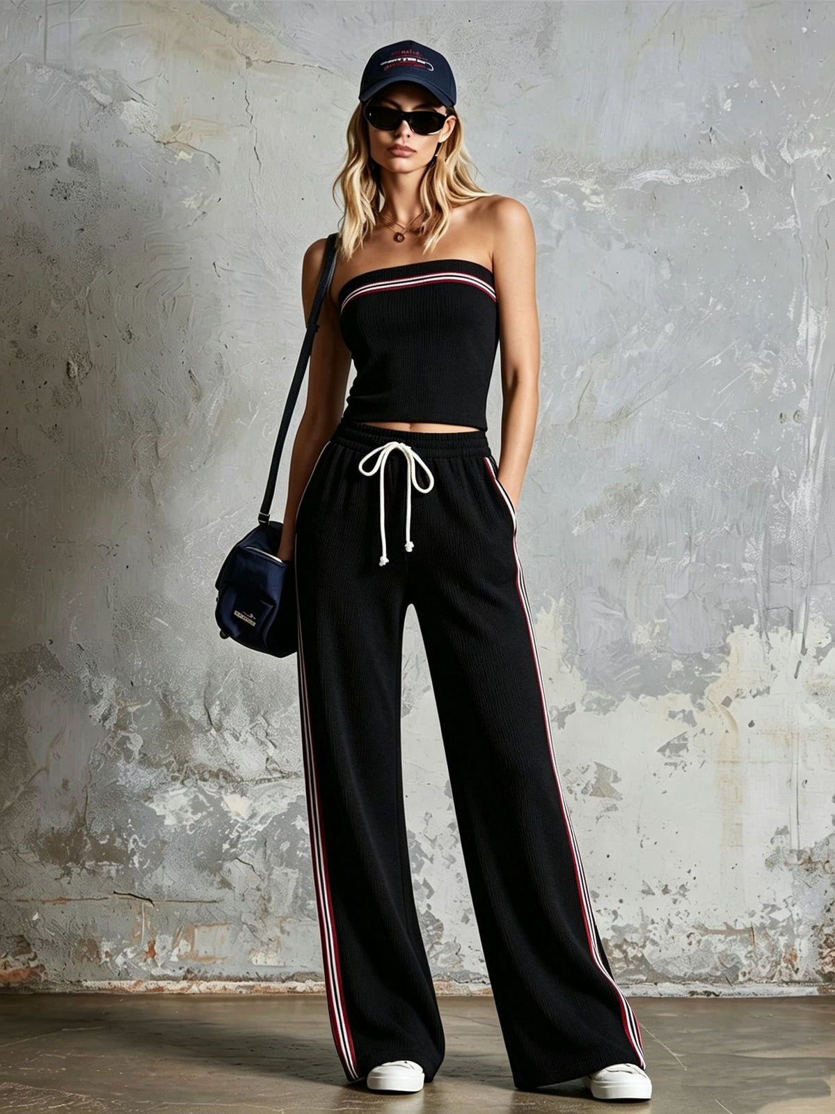 Women's Striped Vest and Wide-Leg Pants Set