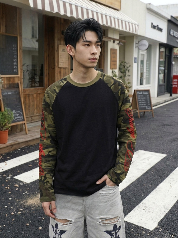 Embroidered Patchwork Long-Sleeve T-Shirt