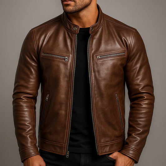 Men's Slim-Fit PU Leather Jacket