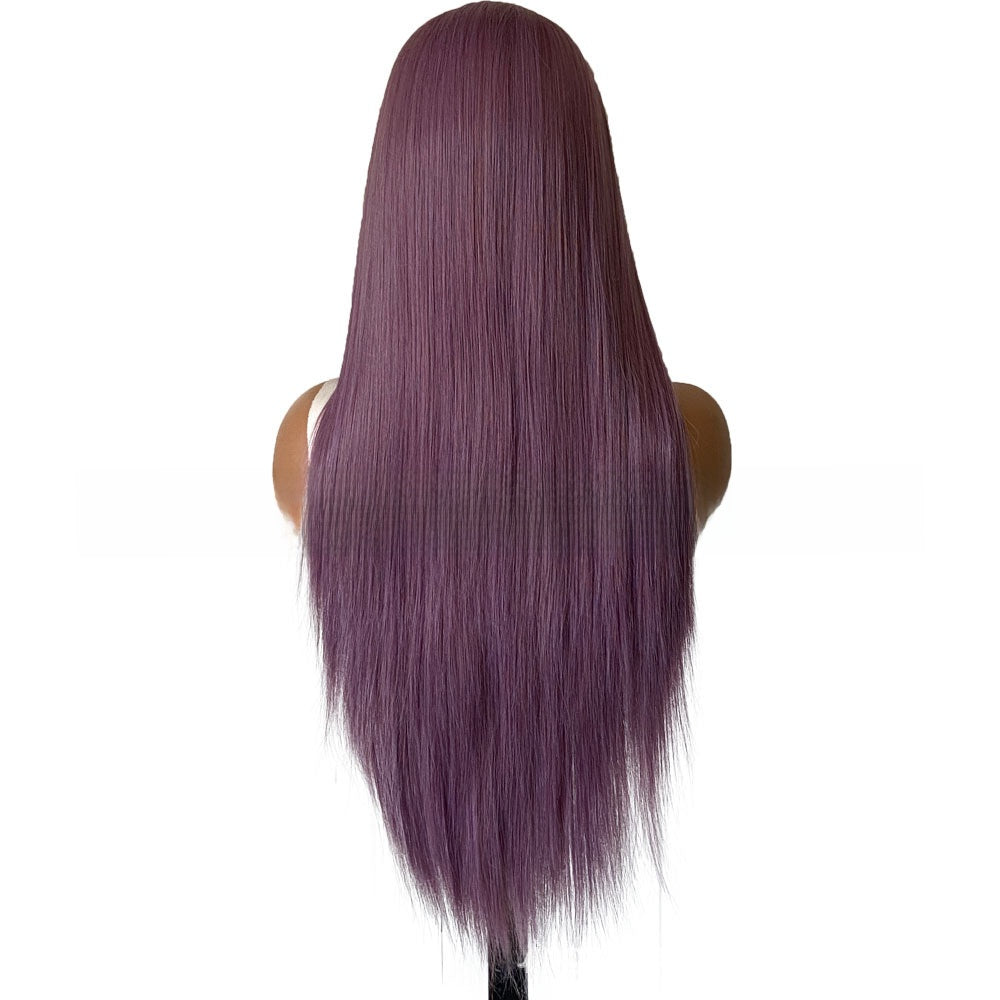 Purple long straight front lace wig