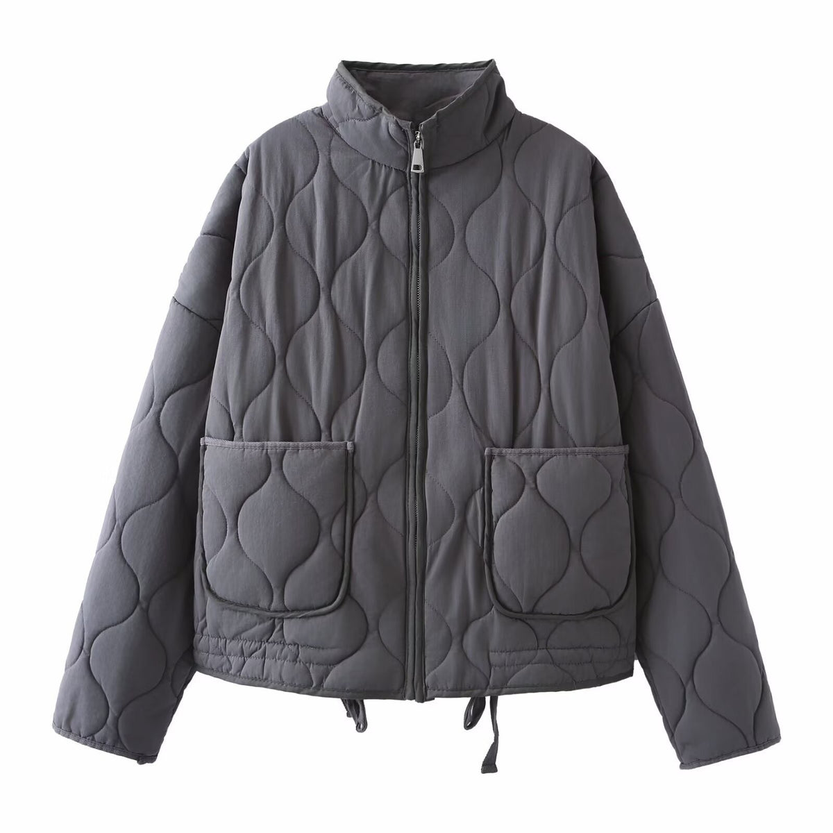 zipped large pocket drawstring long sleeves