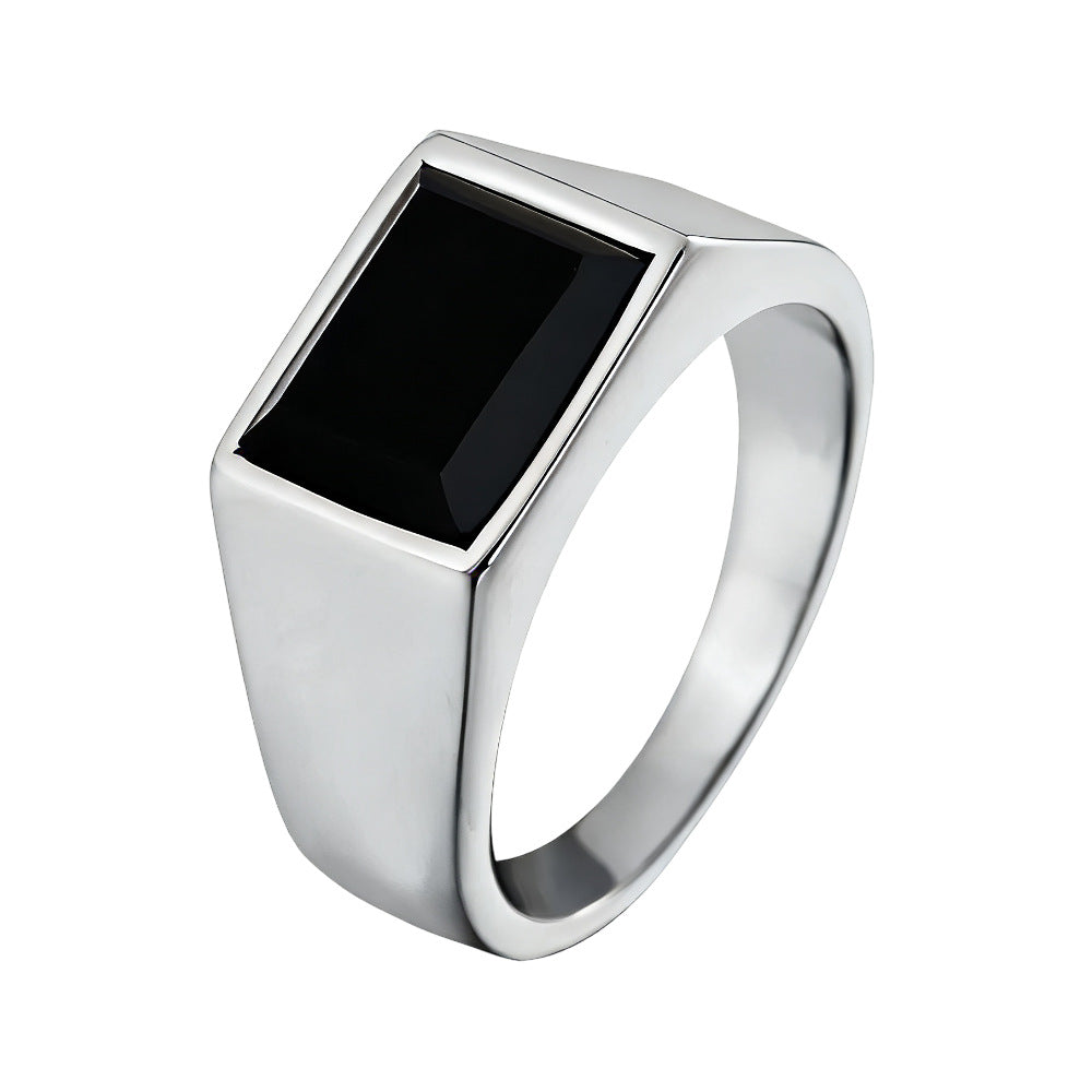 Minimalist Square-Gem Titanium Steel Ring