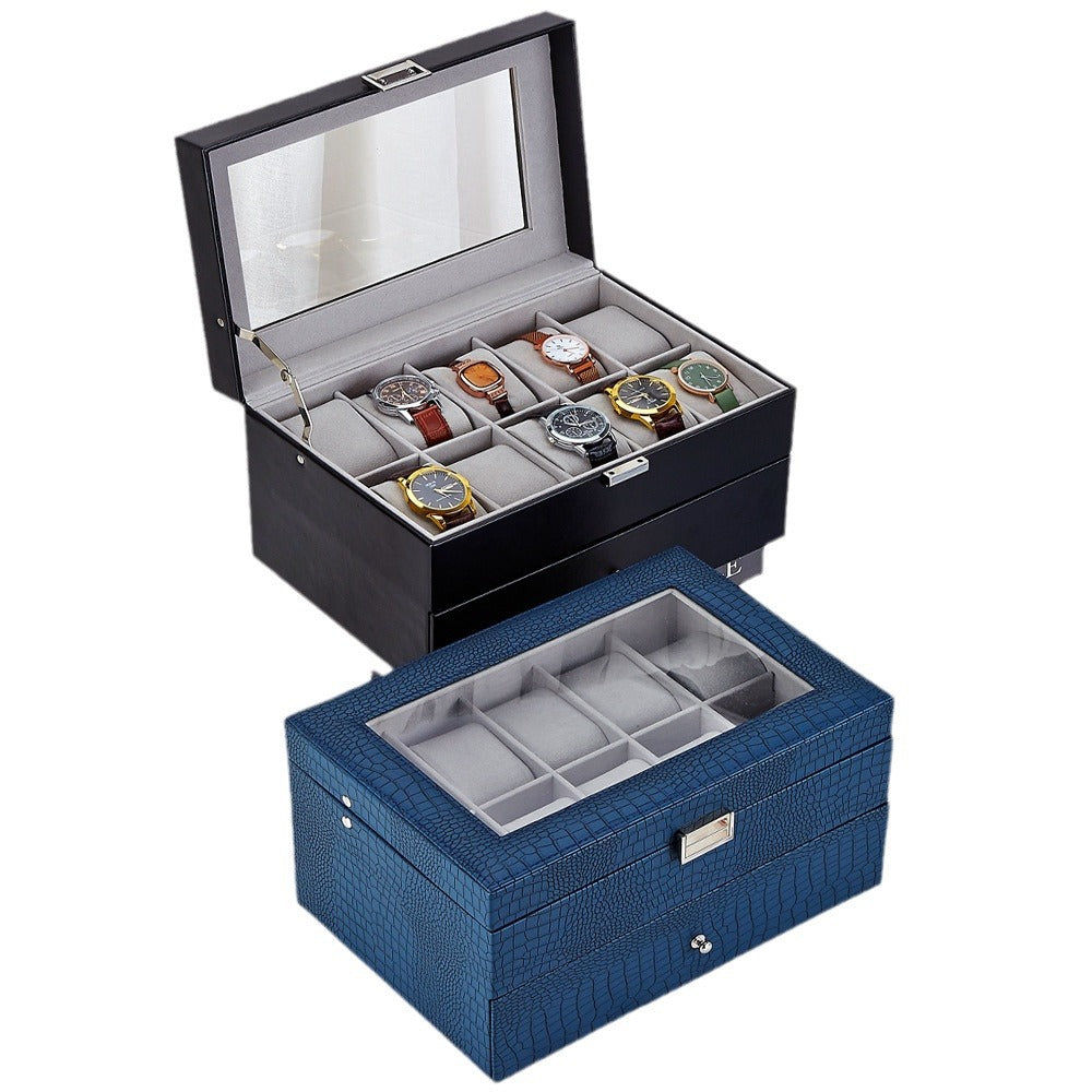 Leather Watch Storage Box with Clear Lid