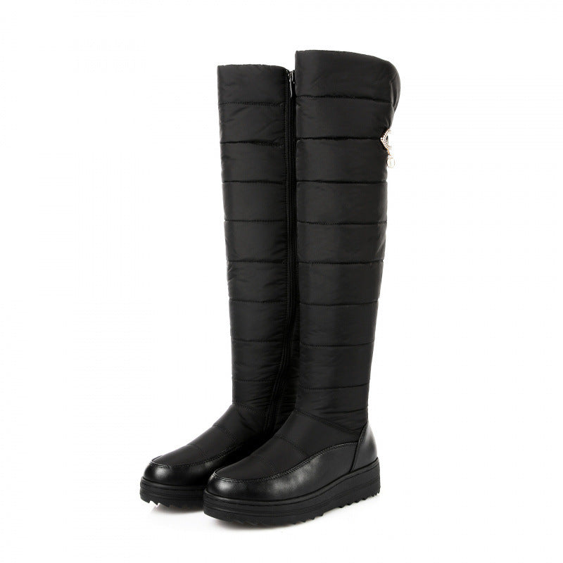 Down Cloth Thick Fur Snow Boots Belt Buckle Over-the-Knee Boots