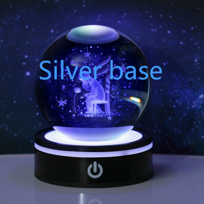 3D Carved Crystal Ball Night Light with LED Base