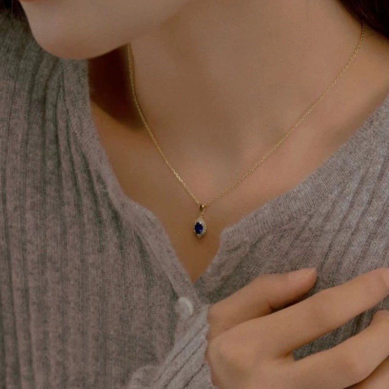 Vintage Blue Crystal Silver Necklace