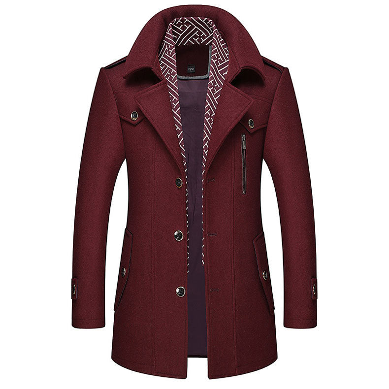 Men's Wool-Blend Scarf-Collar Coat