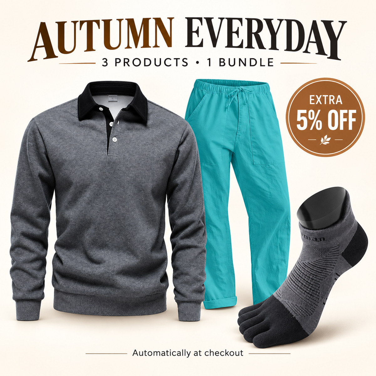 Bundle advertisement - all three included products - extra 5% off at checkout