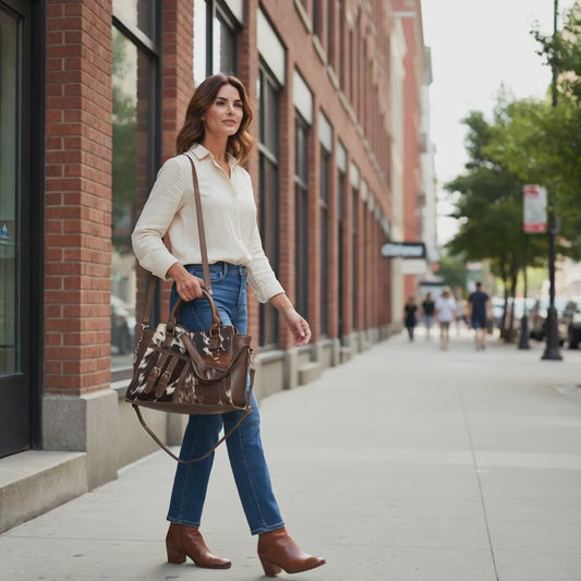 Cowhide Leather Tote & Crossbody Handbag