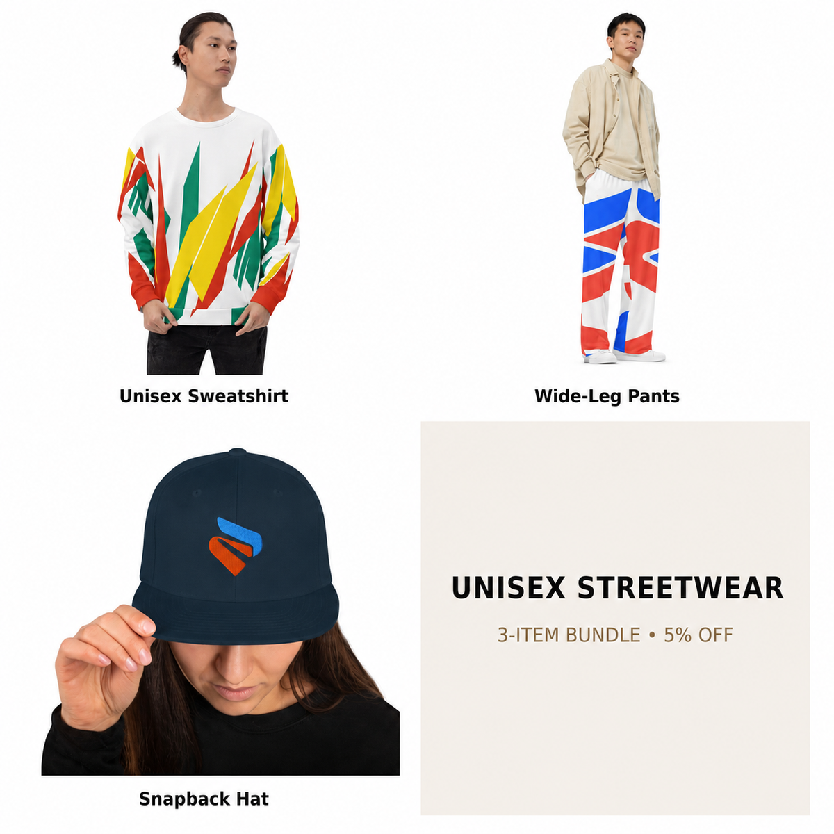 Unisex streetwear 3-item bundle with 5% off